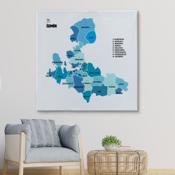 İzmir İli ve İlçeler Haritası Dekoratif Kanvas Tablo 1369