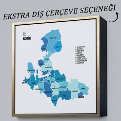 İzmir İli ve İlçeler Haritası Dekoratif Kanvas Tablo 1369