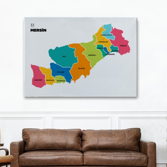 Mersin İli ve İlçeler Haritası Dekoratif Kanvas Tablo 1418 Mersin İli ve İlçeler Haritası Dekoratif Kanvas Tablo 1418
