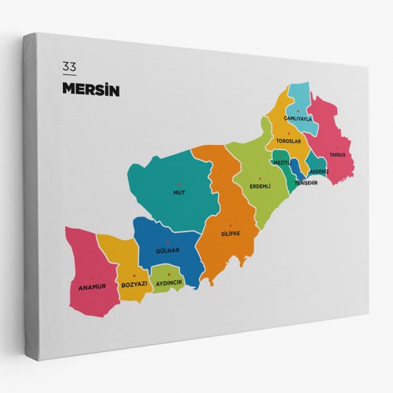 Mersin İli ve İlçeler Haritası Dekoratif Kanvas Tablo 1418 Mersin İli ve İlçeler Haritası Dekoratif Kanvas Tablo 1418