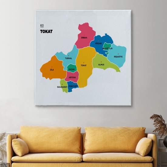 Tokat İli ve İlçeler Haritası Dekoratif Kanvas Tablo 1466 Tokat İli ve İlçeler Haritası Dekoratif Kanvas Tablo 1466