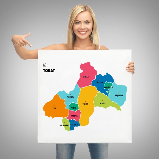 Tokat İli ve İlçeler Haritası Dekoratif Kanvas Tablo 1466 Tokat İli ve İlçeler Haritası Dekoratif Kanvas Tablo 1466