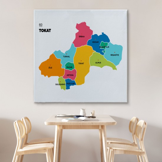 Tokat İli ve İlçeler Haritası Dekoratif Kanvas Tablo 1466 Tokat İli ve İlçeler Haritası Dekoratif Kanvas Tablo 1466