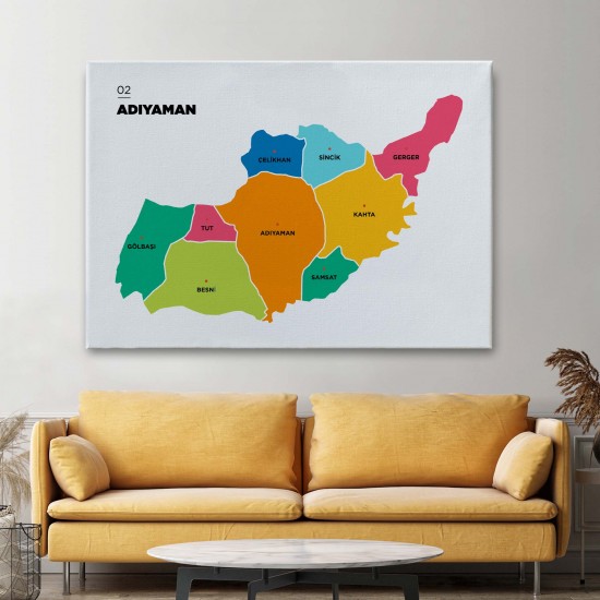 Adıyaman İli ve İlçeler Haritası Dekoratif Kanvas Tablo 1251