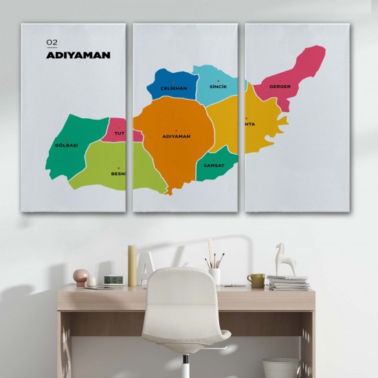 Adıyaman İli ve İlçeler Haritası Dekoratif Kanvas Tablo 1251