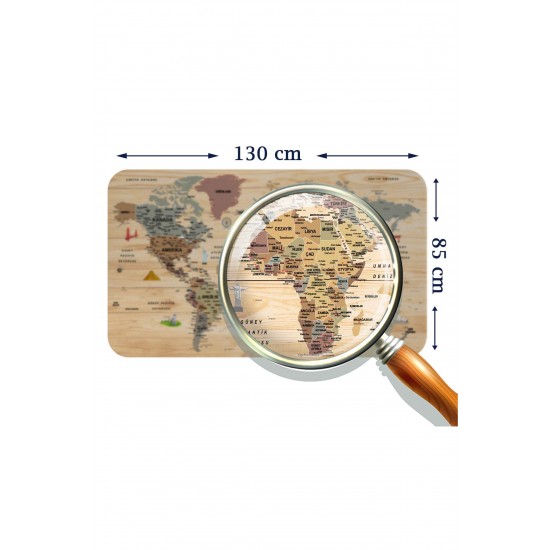 Ahşap Görünümlü TürkçeEğitici Detaylı Atlası DekoratifDünya Haritası Duvar Sticker 