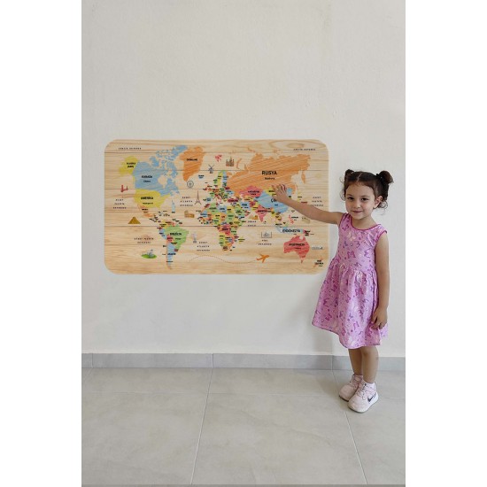 Ahşap Görünümlü Türkçe Eğitici Detaylı Atlası Dekoratif Dünya Haritası Duvar Sticker Ahşap Görünümlü Türkçe Eğitici Detaylı Atlası Dekoratif Dünya Haritası Duvar Sticker