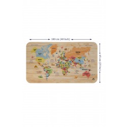 Ahşap Görünümlü TürkçeEğitici Detaylı Atlası DekoratifDünya Haritası Duvar Sticker 