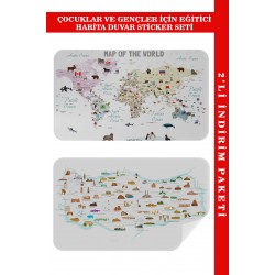 Eğitici - ÖğreticiDünya ve Türkiye Haritası Çocuk Odası Duvar Sticker ı 3884