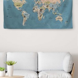 Duvar Örtüsü / Halısı Detaylı Güncel Türkçe Dünya Haritası Kaliteli Kanvas Kumaş