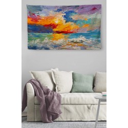 Duvar Örtüsü Gökyüzü Yağlıboya Görünümlü Kaliteli Kanvas Duvar Halısı