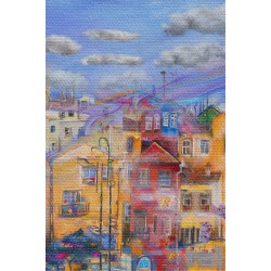 Duvar Örtüsü Hollanda Evleri Yağlıboya Görünümlü Kaliteli Kanvas Duvar Halısı