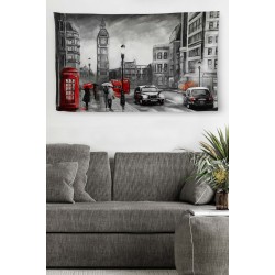Duvar Örtüsü Londra da Kış Yağlıboya Görünümlü Kaliteli Kanvas Duvar Halısı