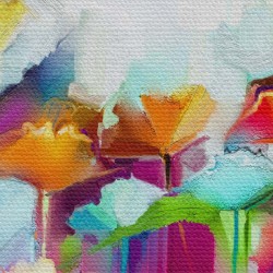 Duvar Örtüsü Çiçekler Yağlıboya Görünümlü Kaliteli Kanvas Duvar Halısı