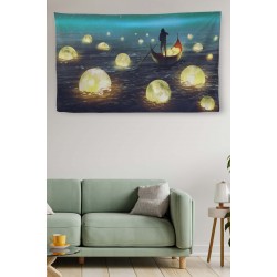 Duvar Örtüsü Denizden Ay Toplayan Adam Kaliteli Kanvas Duvar Halısı