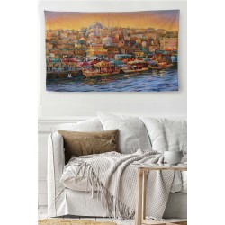 Duvar Örtüsü Eminönü Balıkçılar Yağlıboya Görünümlü Kanvas Duvar Halısı