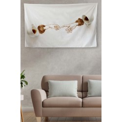 Duvar Örtüsü Kahve Temalı Tanrı ile Adem Kaliteli Kanvas Duvar Halısı