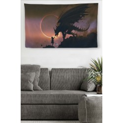 Duvar Örtüsü Ejderhaya El Uzatan Kız Kaliteli Kanvas Duvar Halısı