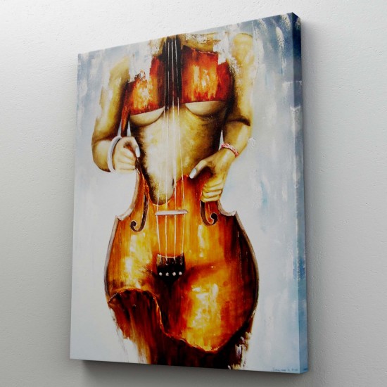 Violin Kadın Kanvas Duvar Tablosu, Kadın Keman Sanatı, Suluboya Tuval