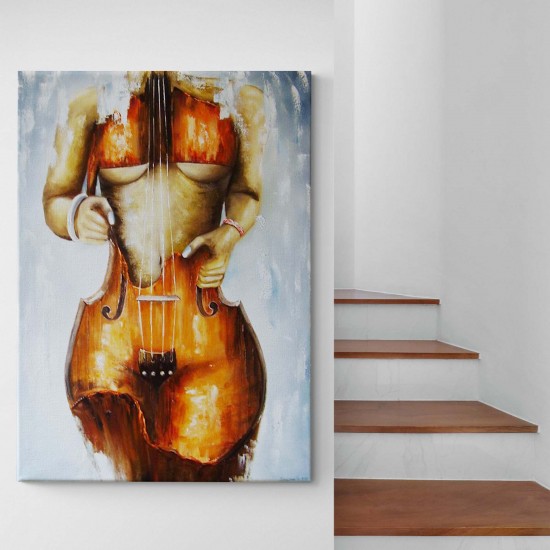 Violin Kadın Kanvas Duvar Tablosu, Kadın Keman Sanatı, Suluboya Tuval