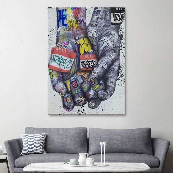 Banksy Tarzı Kanvas Duvar Sanatı, Graffiti El Duvar Posteri Kanvas Tablo Banksy Tarzı Kanvas Duvar Sanatı, Graffiti El Duvar Posteri Kanvas Tablo