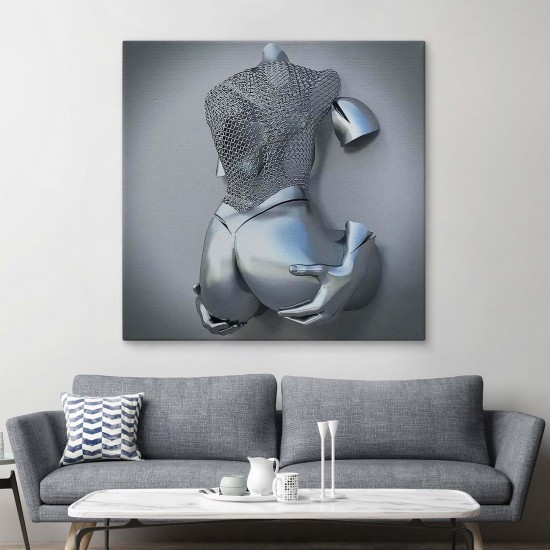 3D Efektli Gümüş İnsan Kanvas Tablo, Gri Ve Gümüş Duvar Dekoru, Aşk Sanatı