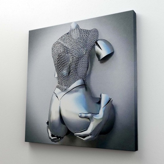 3D Efektli Gümüş İnsan Kanvas Tablo, Gri Ve Gümüş Duvar Dekoru, Aşk Sanatı