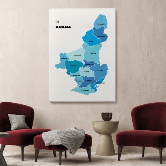 Adana İli ve İlçeler Haritası Dekoratif Kanvas Tablo 1247 Adana İli ve İlçeler Haritası Dekoratif Kanvas Tablo 1247