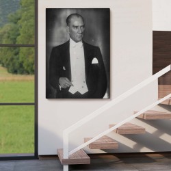 Atatürk Portre Tablosu Mustafa Kemal Atatürk Dikdörtgen Dekoratif Kanvas Tablo