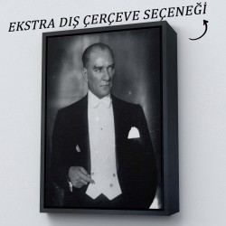 Atatürk Portre Tablosu Mustafa Kemal Atatürk Dikdörtgen Dekoratif Kanvas Tablo