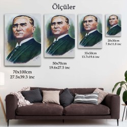 Atatürk Portre Tablosu Mustafa Kemal Atatürk Dikdörtgen Dekoratif Kanvas Tablo