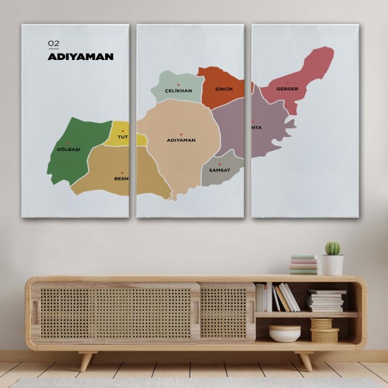 Adıyaman İli ve İlçeler Haritası Dekoratif Kanvas Tablo 1250 Adıyaman İli ve İlçeler Haritası Dekoratif Kanvas Tablo 1250