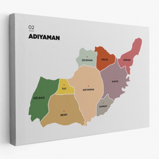 Adıyaman İli ve İlçeler Haritası Dekoratif Kanvas Tablo 1250 Adıyaman İli ve İlçeler Haritası Dekoratif Kanvas Tablo 1250