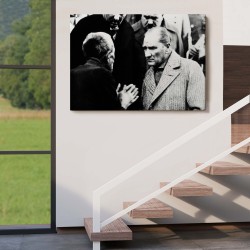 Atatürk Portre Tablosu Mustafa Kemal Atatürk Dikdörtgen Dekoratif Kanvas Tablo