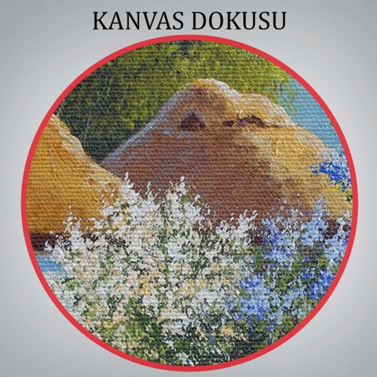 Akarsu Kenarındaki Köy Evi Yağlıboya Dekoratif Kanvas Duvar Tablosu Akarsu Kenarındaki Köy Evi Yağlıboya Dekoratif Kanvas Duvar Tablosu